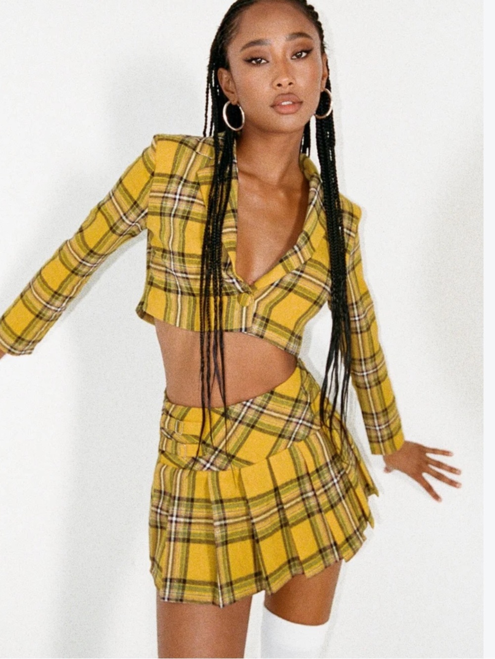 Clueless Costume Yellow Plaid Pleated Mini Skirt & Blazer Set